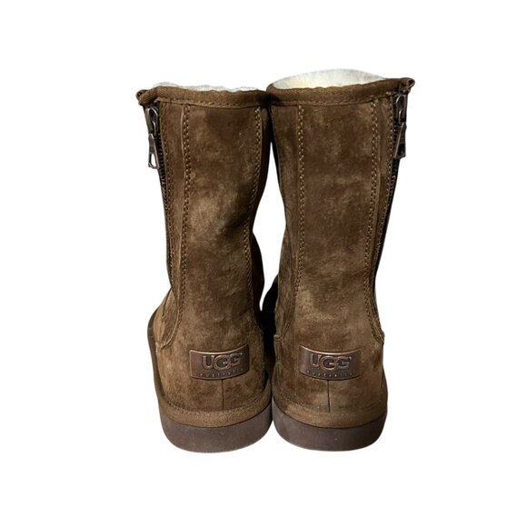 UGG Australia Mayfaire Chestnut Brown Leather & Sheepskin Zip Boots Size 7 - Picture 7 of 8